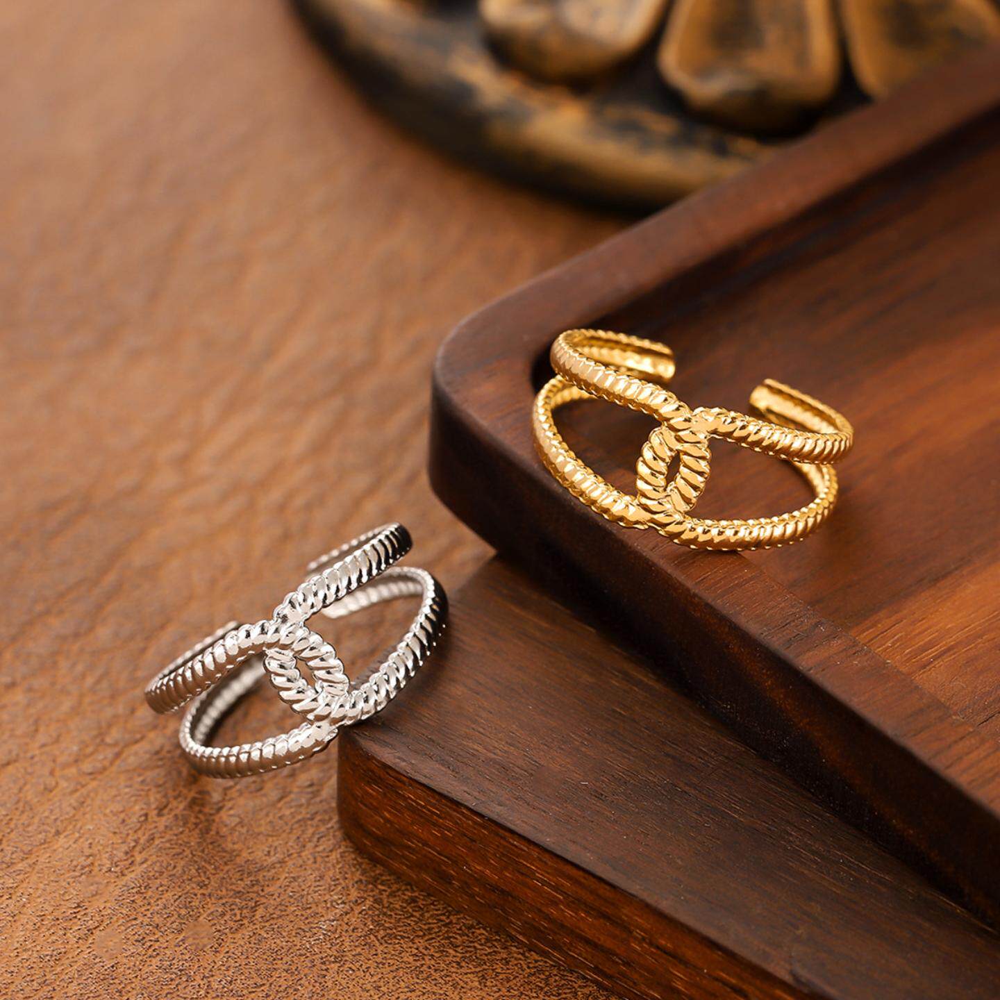 欧美新品开口高级气质韩版流行钛钢麻花戒交叉指环时尚戒指首饰女