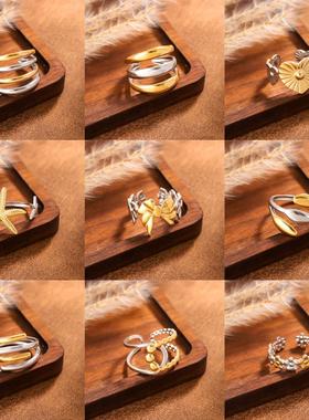 欧美ins风不锈钢几何戒指女