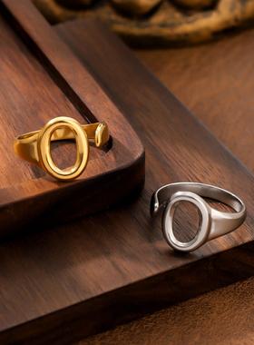 简约钛钢戒指女轻奢镀金款