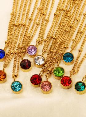欧美彩钻生辰石锁骨链女