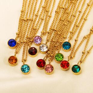 欧美十二月份彩色钻项链女时尚流行镶钻高级感生辰石锁骨链女首饰