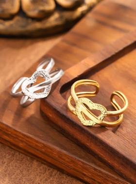 钛钢开口油压情侣戒指男