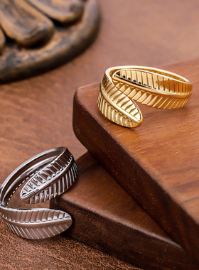 欧美跨境18K金树叶戒指女