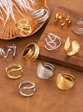 欧美复古不锈钢真金电镀戒指