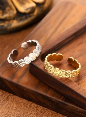 复古优雅花朵不锈钢女戒