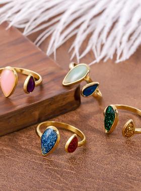 18K镀金几何水滴钛钢戒指