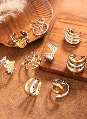 不锈钢几何戒指女时尚套装