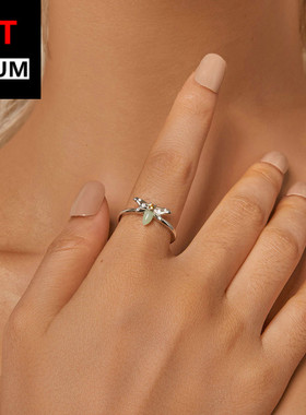 饰品跨境纯银夜光蜜蜂开口戒指可调节s925镀白金夜光石指环手饰女