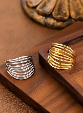 简约几何不锈钢开口戒指女