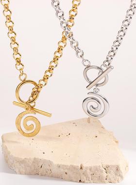 欧美小众螺旋吊坠不锈钢项链