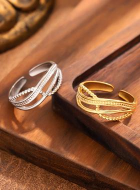 艾芙乐优雅磨砂感花朵开口戒s925