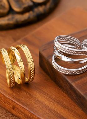 欧美风不锈钢三层开口戒指