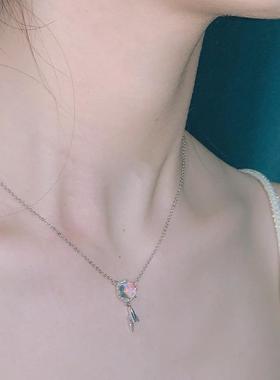 人鱼吊坠小清新蓝色项链s925纯银