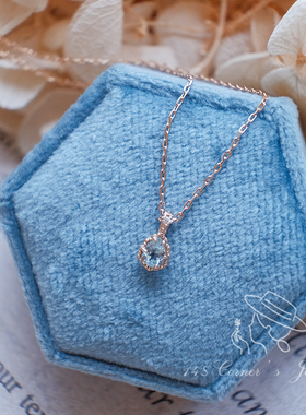 海蓝宝925银镀金人鱼泪项链