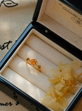 万花镜 日系复古中式轻奢天然黄水晶绿橄榄石925银镀金戒指环