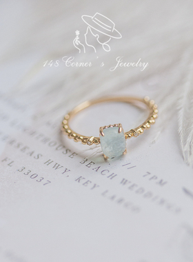 日系天空蓝海蓝宝纯银戒指