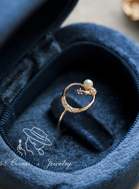 星月の梦日系甜美个性浅紫水晶蓝托帕石天然珍珠925银镀金戒指环