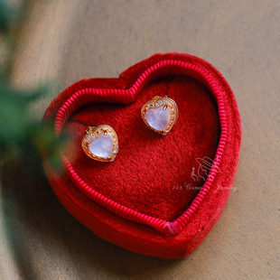 日系气质百搭甜美天然白水晶蝶贝爱心吊坠925银耳钉项链 月光香颂