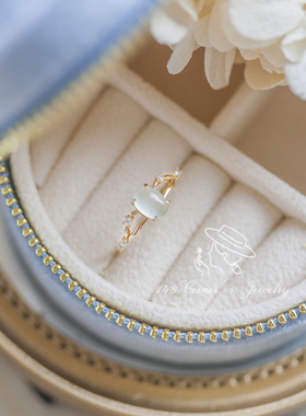 日系复古小清新天然绿葡萄石椭圆925纯银镀金锆石戒指环女