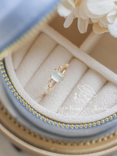 日系复古小清新天然绿葡萄石椭圆925纯银镀金锆石戒指环女