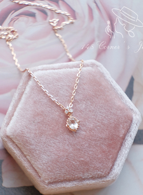 日系摩根石925银粉花项链