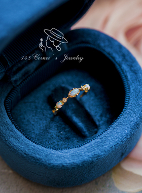 日系轻奢复古风小众设计流光溢彩气质精致欧泊纯银镀金戒指环