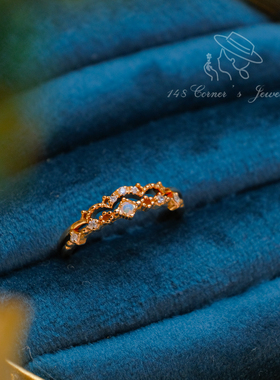 香雪曼珠 日系气质百搭简约复古天然澳宝锆石925纯银戒指环套戒