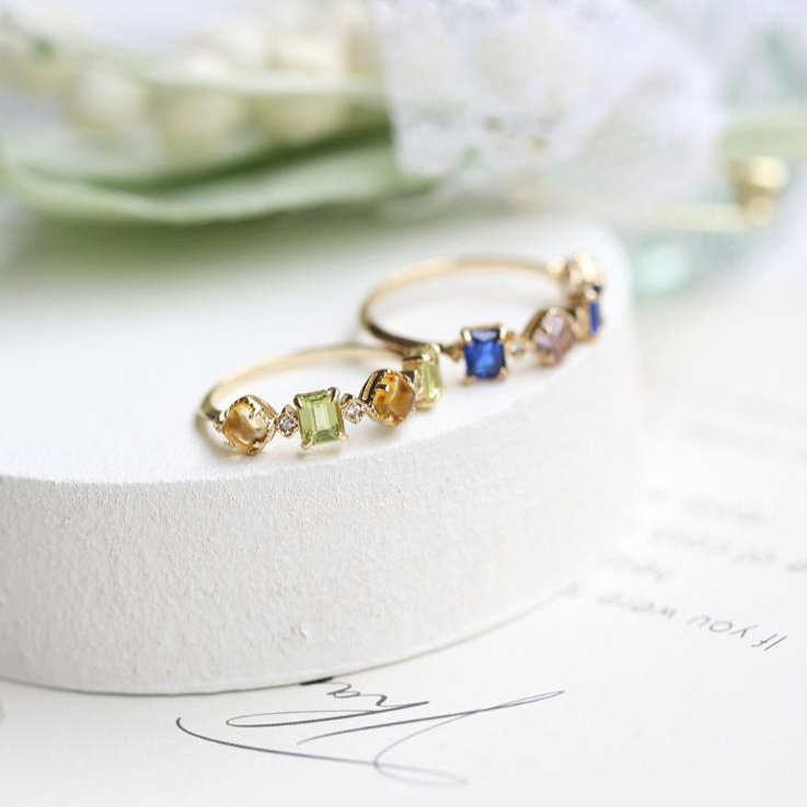 青藤紫鸢 气质复古宫廷风天然黄水晶橄榄石紫水晶925纯银戒指环