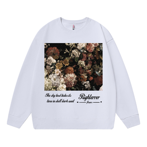 美式复古vintage花卉油画印花卫衣男圆领宽松重磅长袖T恤套头衫