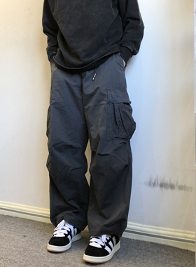 soxiox秋季美式机能伞兵裤男女宽松直筒阔腿工装裤潮牌复古裤子潮