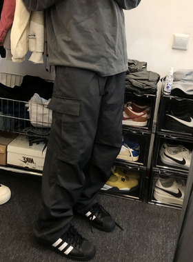 soxiox美式工装伞兵裤男女秋季宽松复古松紧腰男生穿搭高级感裤子