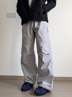 soxiox秋冬加绒加厚防泼水冲锋裤男女宽松美式防风户外登山裤子潮