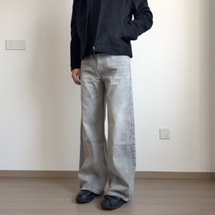 soxiox美式浅灰色牛仔裤男生直筒宽松春季复古显瘦高级质感裤子潮