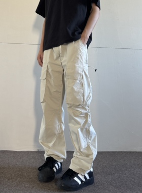 soxiox秋季户外防风伞兵冲锋裤男女登山裤宽松侧口袋机能工装裤子