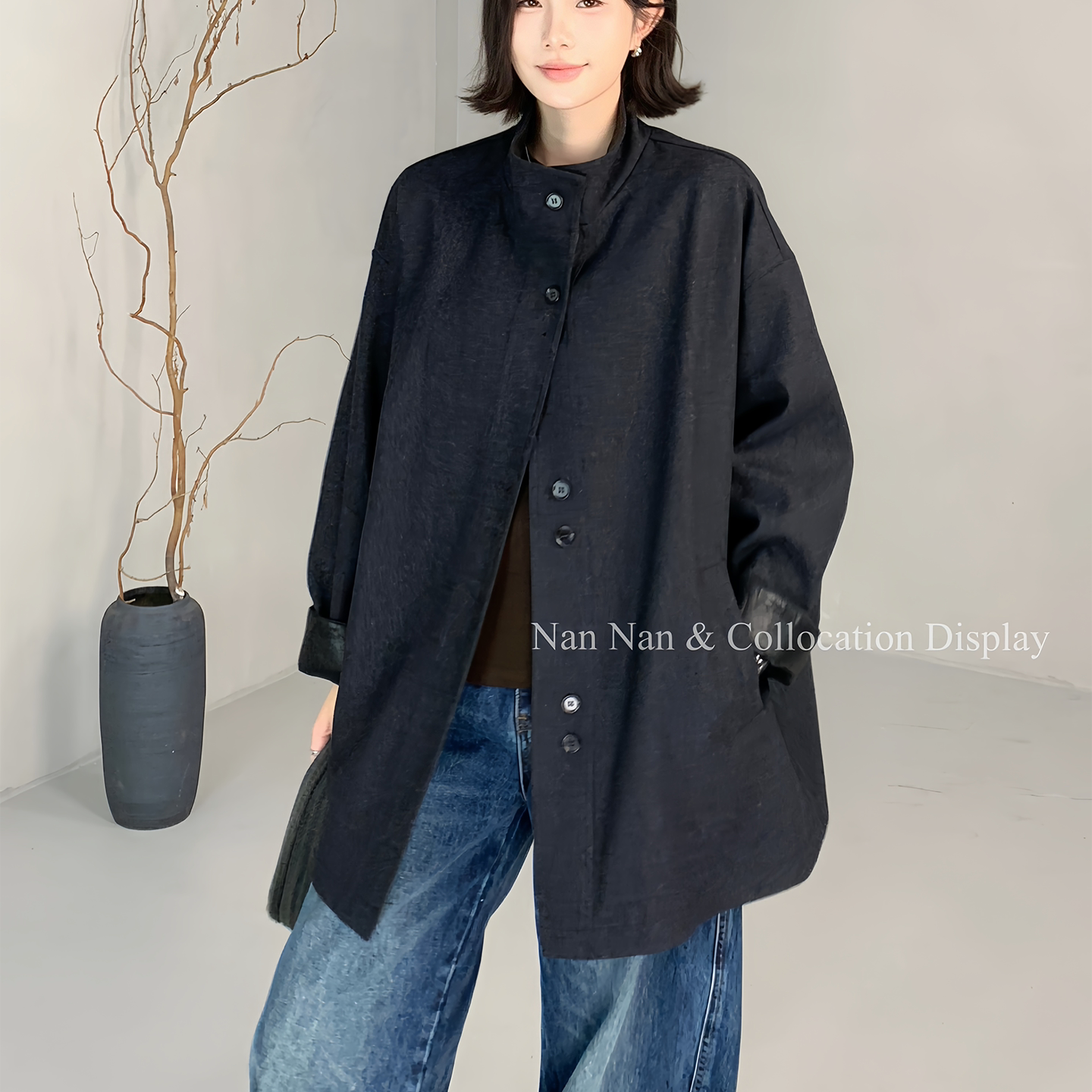 暗黑系单排扣风衣外套女