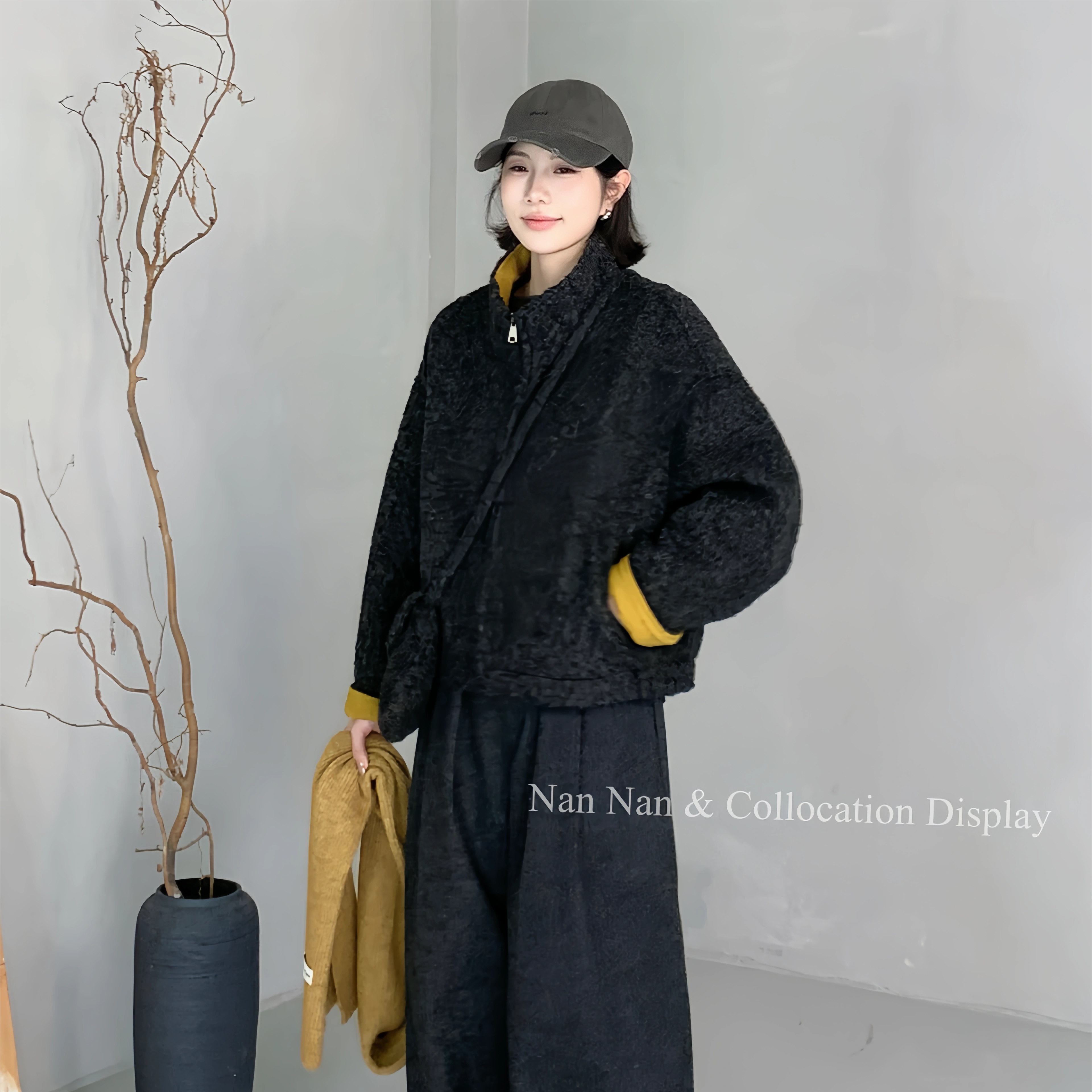 秋冬立领拉链毛绒外套女