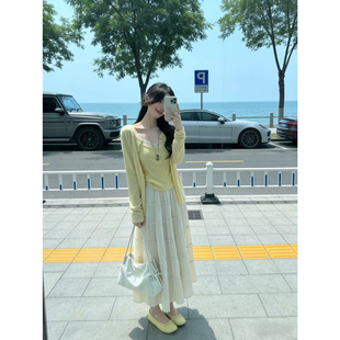 法式纯欲浪漫甜美开衫吊带套装+木耳花边层次感甜美蛋糕裙A字半裙