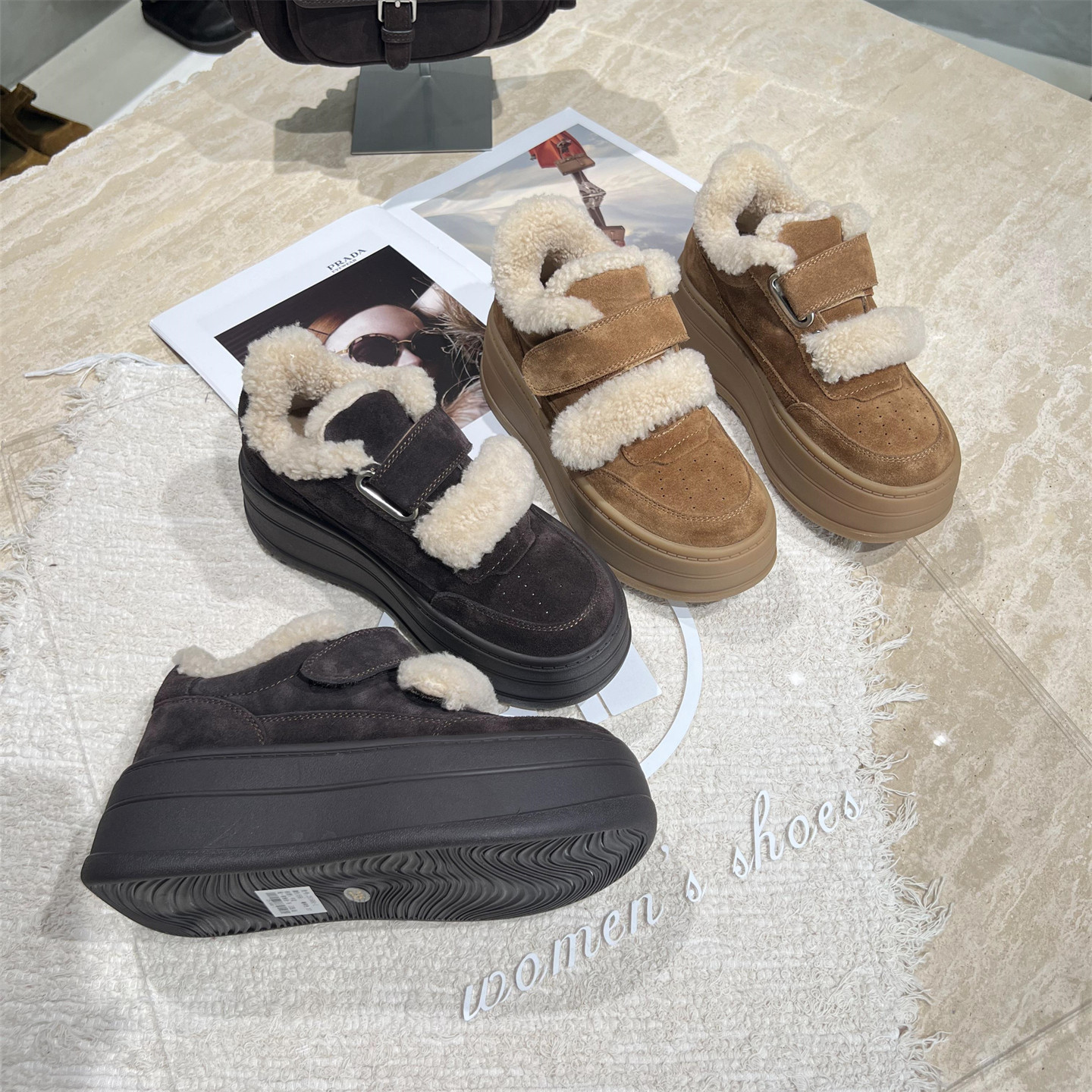 欧洲站真皮羊毛保暖休闲板鞋