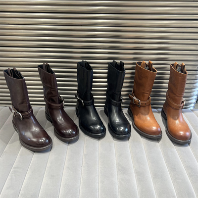 真皮扣带厚底时尚机车短靴马丁靴