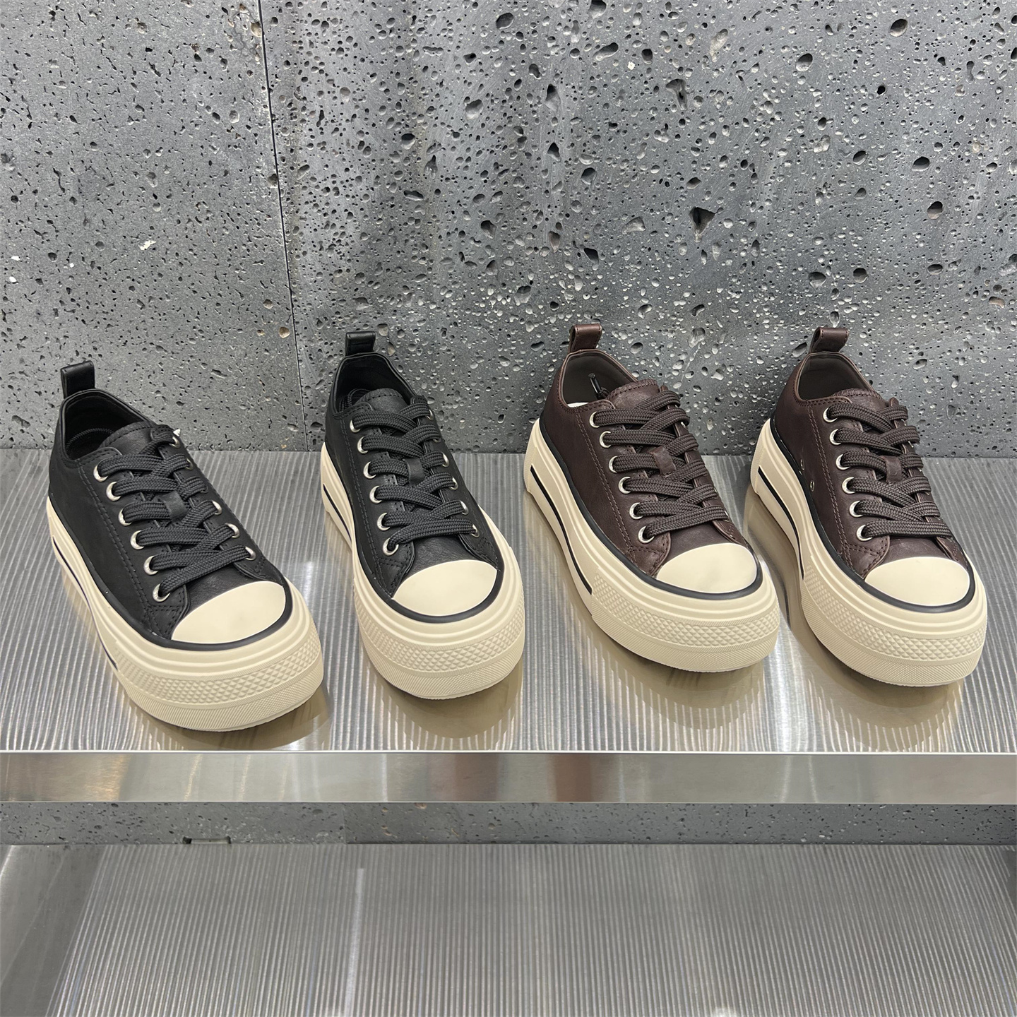 真皮系带厚底休闲运动鞋松糕板鞋