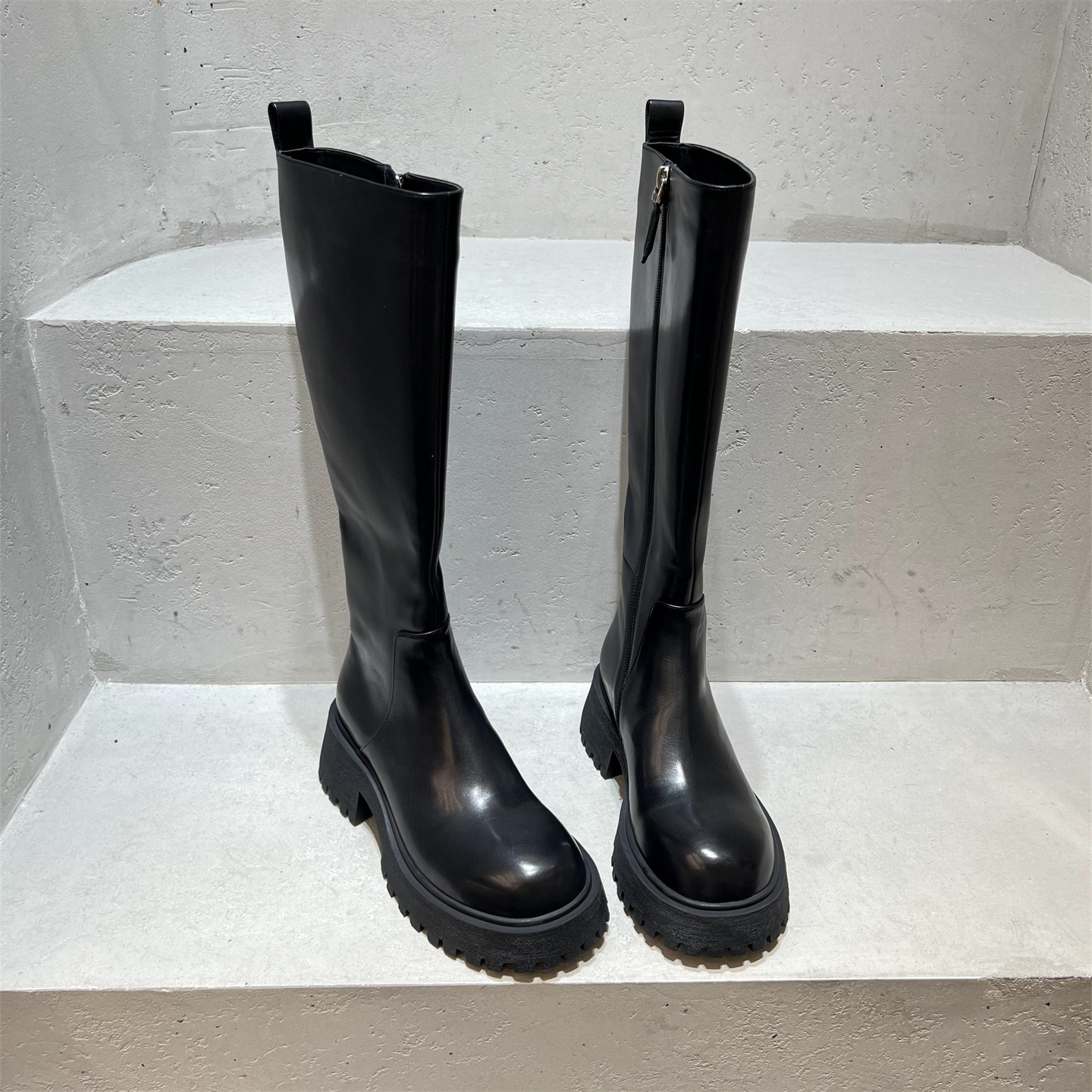 乐魔真皮胎牛厚底高筒长靴骑士靴