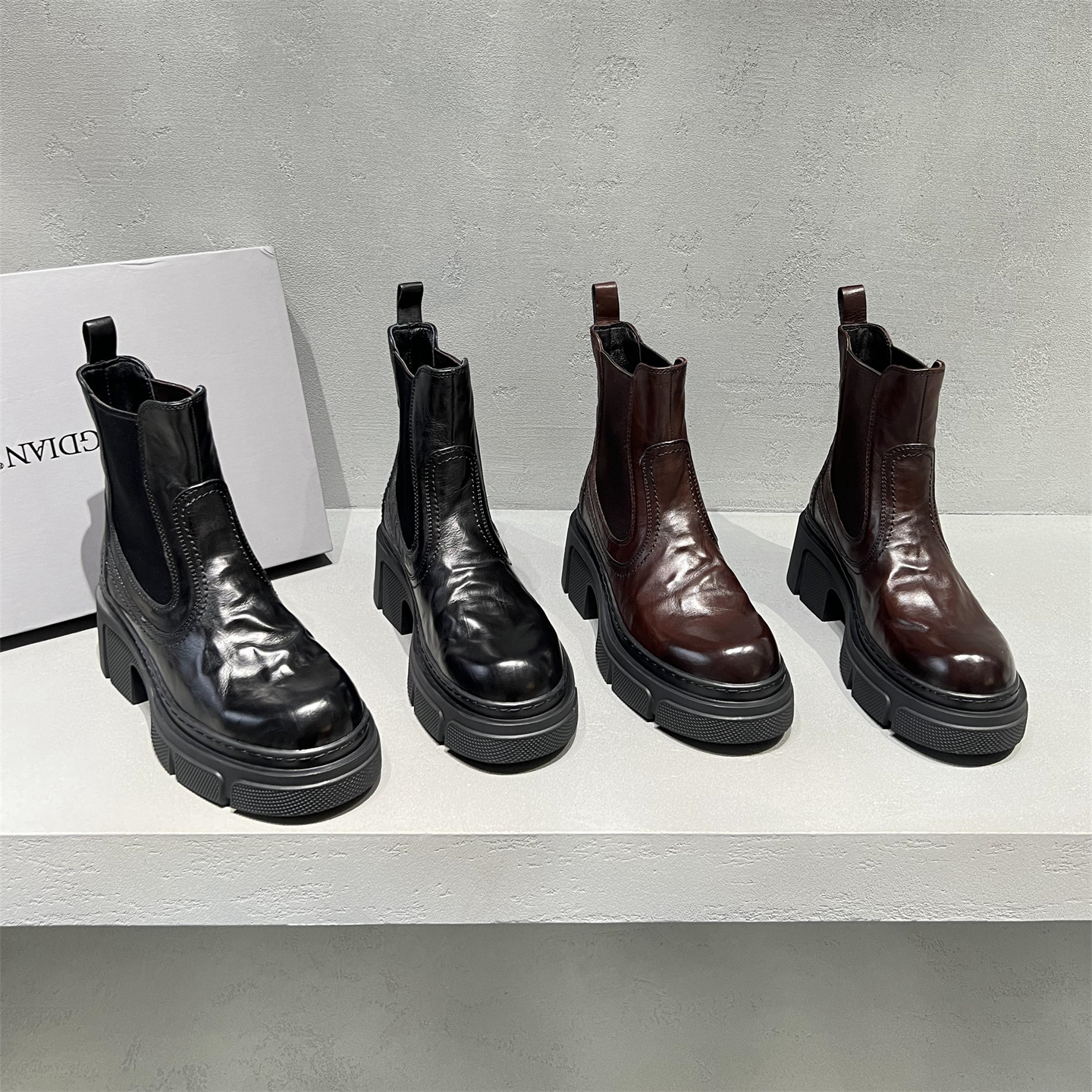 真皮厚底套筒切尔西短靴马丁靴潮