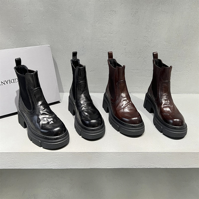 真皮厚底套筒切尔西短靴马丁靴潮