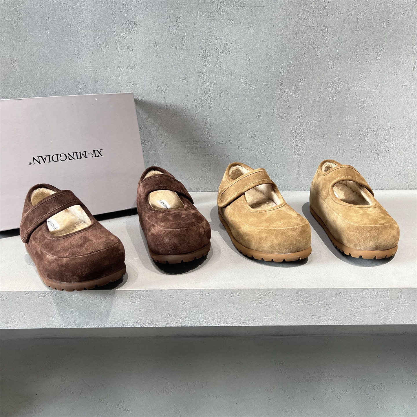 真皮魔术贴厚底羊毛保暖勃肯鞋潮