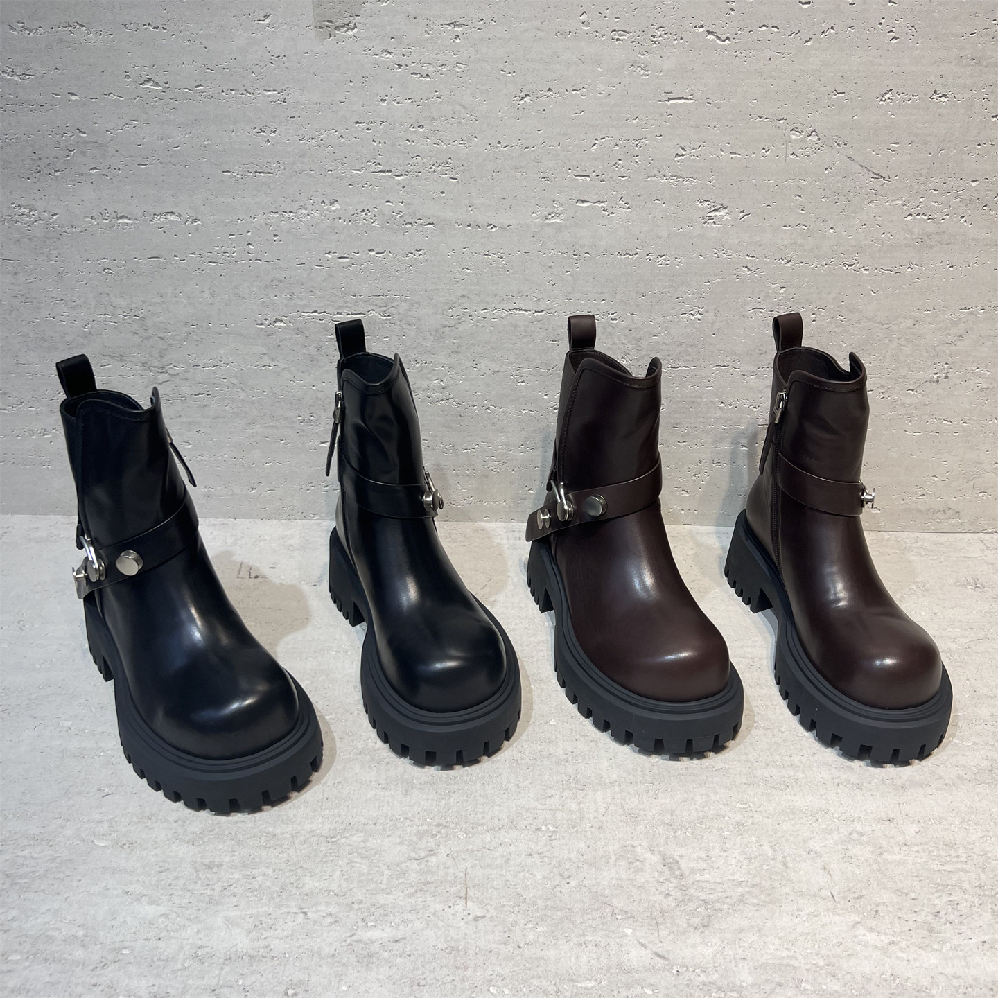 欧货真皮侧拉链厚底短靴马丁靴