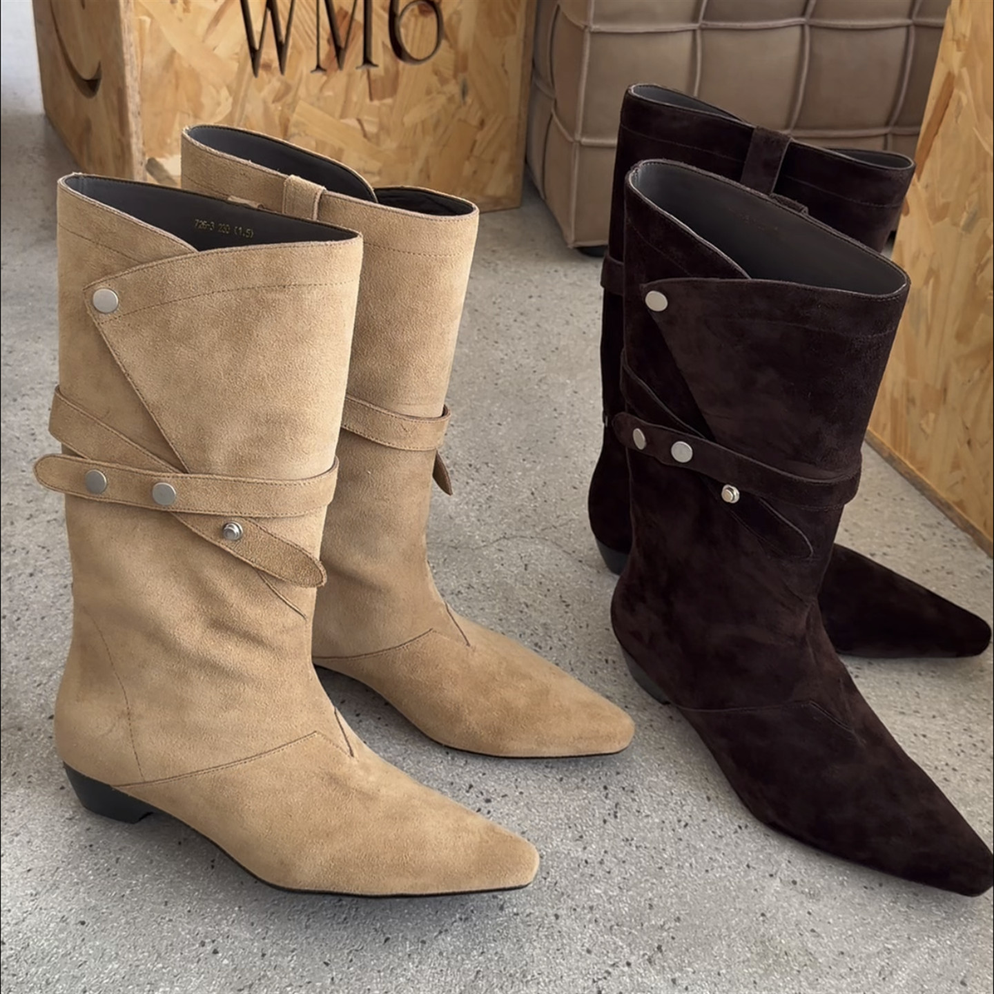 欧洲站磨砂皮皮带扣套筒高筒靴潮