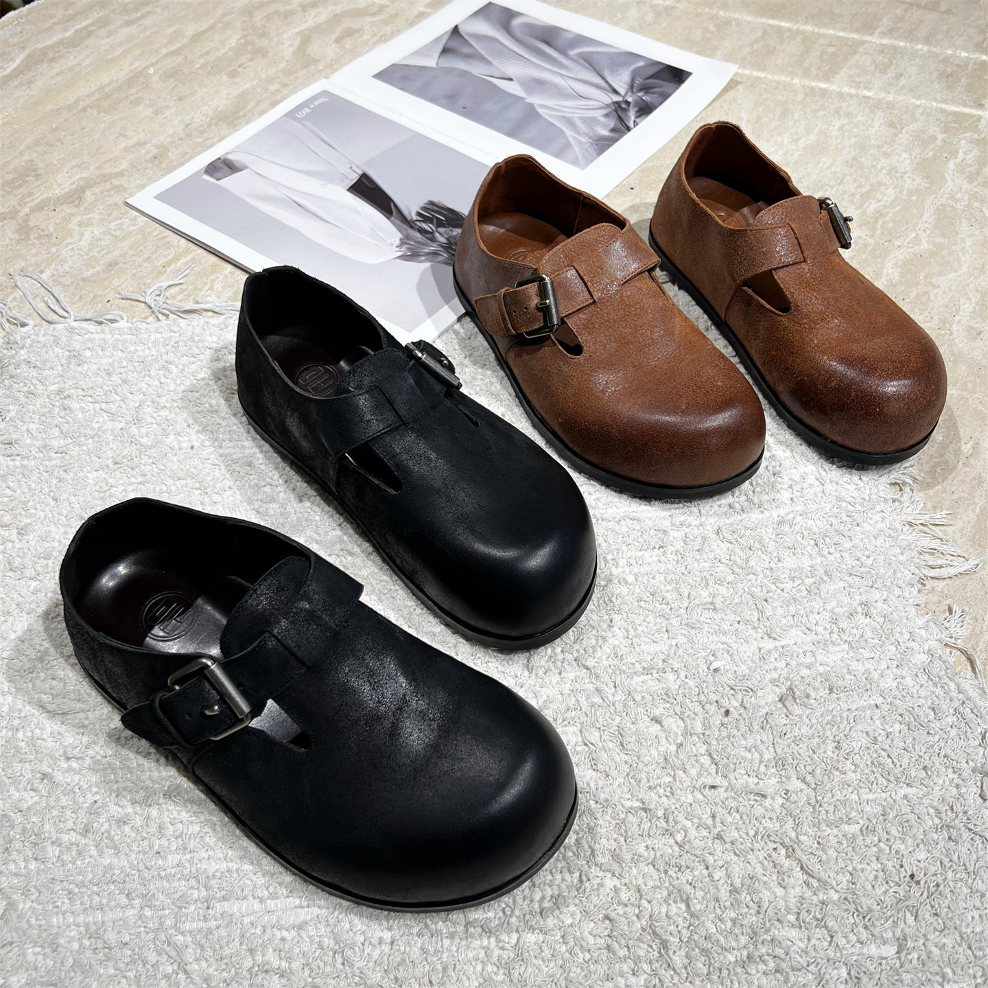 欧洲站女2026春新款欧货磨砂皮厚底增高勃肯鞋擦色做旧扣带乐福鞋,女鞋,勃肯鞋/软木鞋,淘宝优惠券,粉丝福利购,淘宝优惠卷