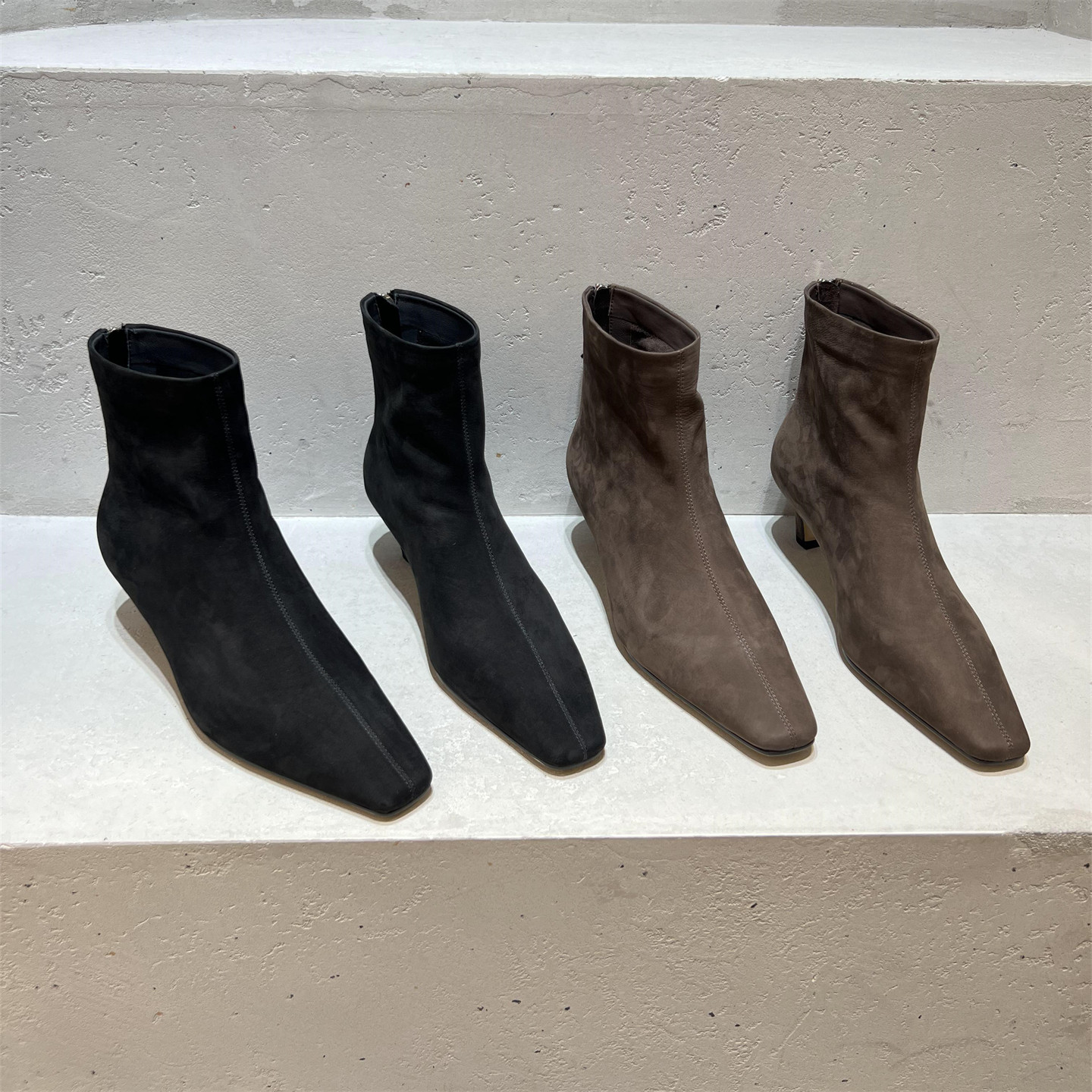 欧洲站真皮尖头后拉链短靴马丁靴