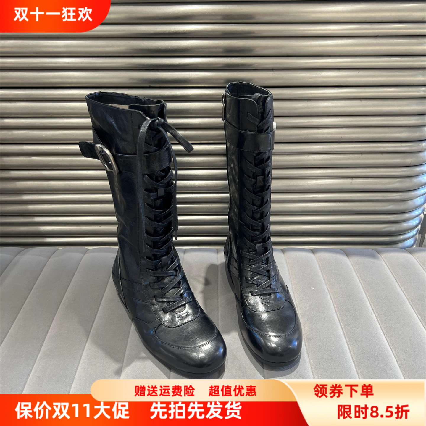 欧货乐魔真皮绑带高筒长靴骑士靴