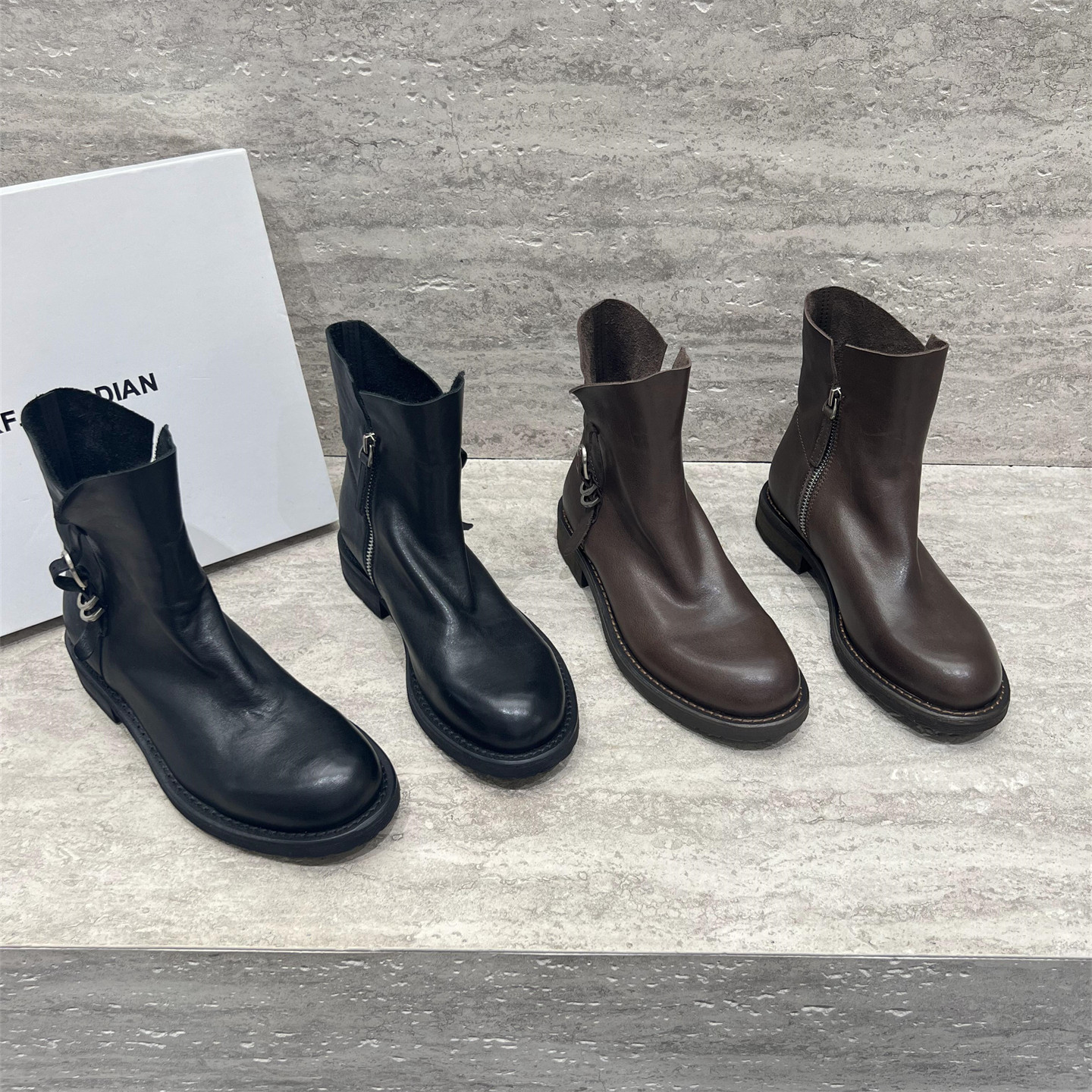 真皮圆头厚底机车全皮短靴马丁靴